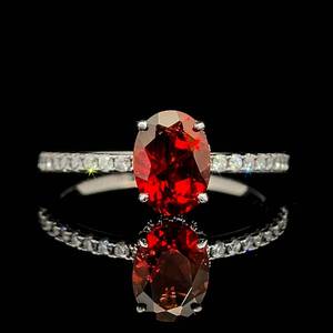 3.88 Carat Oval Garnet Solitaire & Moissanite Pave Hidden Halo Ring in 14k White Gold $1200 Retail VIDEO
