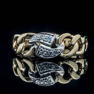 Diamond Designer Style Stiff Curb Link Chain Ring in 18k Yellow Gold $1650 Retail