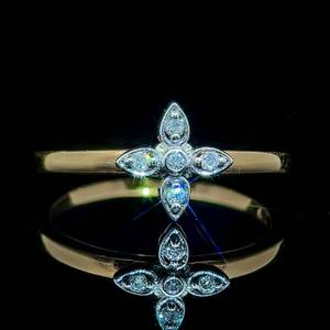 Diamond Petite Flower Promise Stacking Ring in 18k Yellow Gold $1250 Retail