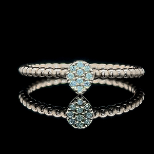 Brand New Diamond Pave Petite Medallion Top Slim Bead Band Ring in 18k Rose Gold $1500 Retail