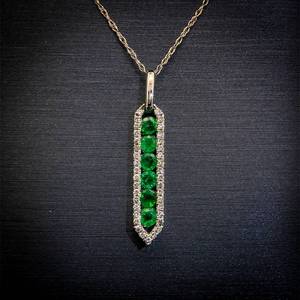 2.05 Carat Natural Emerald Channel & Diamond Geometric Drop Pendant Necklace in 14k White Gold $1998 Retail  VIDEO
