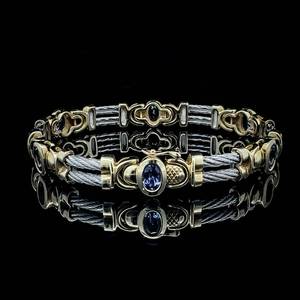 Oval Natural Tanzanite Ornate Bezel & Double Cable Link Bracelet in 14k Two-Tone Yellow & White Gold $3,620 Retail VIDEO