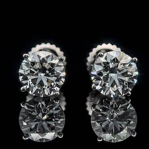 2.05 Carat Diamond Round Brilliant Cut Solitaire Four-Prong Martini Stud Earrings in 14k White Gold w IGI Certification - Sparkling E-COLOR $5525 Retail VIDEO