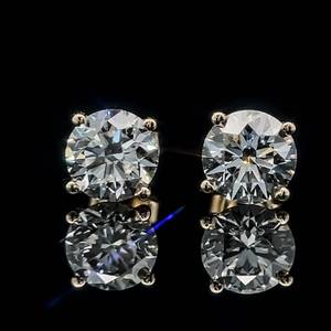 2 CARAT Diamond Round Brilliant Cut Solitaire Four-Prong Martini Stud Earrings in 14k Yellow Gold, E-F COLOR $5500 Retail VIDEO