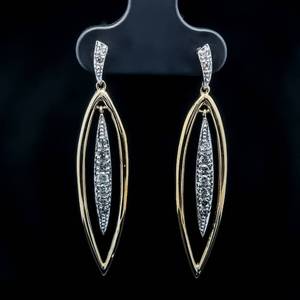 12 Carat Diamond Elongated Marquise Leaf Dangle Drop Earrings in Yellow Gold $1350 Retail
