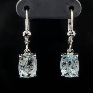 4 Carat Natural Aquamarine Rectangular Radiant Solitaire Drop Dangle Earring w Lever Backs