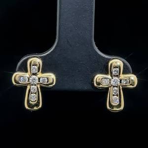 Diamond Channel Petite Cross Stud Earrings in 14k Yellow Gold $1375 Retail