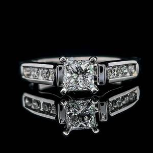 1.02 Carat Diamond Princess Cut Solitaire & Side Stone Cathedral Channel Ring in Platinum $3,145 Retail