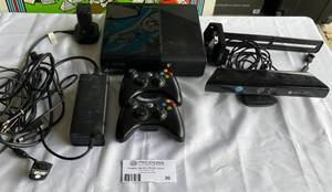 lot 30 image: Xbox 360 Console, 2 Wireless Controllers, Connect Camera w Stand, Power Supply and Battery
