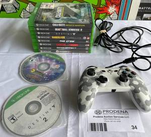 lot 34 image: Lot of 10 Xbox One Games with Wired Controller