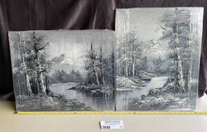 lot 77 image: Pair of Signed Acrylic Textured Paintings from Greece