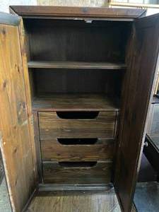 lot 159 image: Vintage Solid Wood Wardrobe with Drawers. 