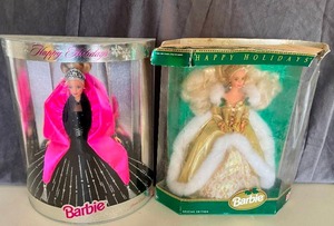 lot 121 image: Lot of 2 Happy Holidays Collectors Barbie Dolls in Box. 