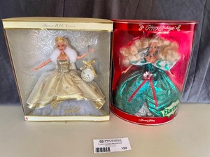 lot 122 image: Lot of 2 Happy Holidays Collectors Barbie Dolls in Box. 