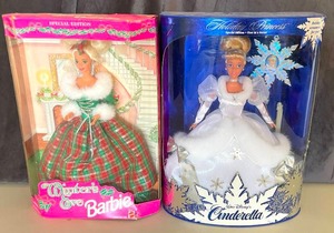 lot 124 image: Winters Eve and Disneys Holiday Princess Cinderella Barbie Dolls in Box