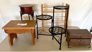 lot 134 image: Lot of Various Home Decor-Plant Stands, Jewelry Box, and More