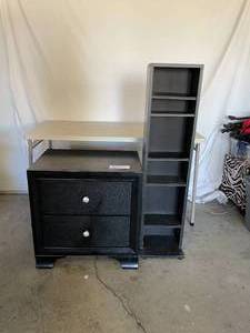lot 142 image: Black 2 drawer Bed Side Table and Media Shelf