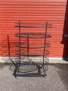 BLACK 6 SHELF DISPLAY RACK ON WHEELS