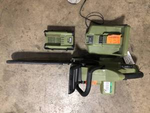 Green Machine 62V Brushless 16 in. Battery Chainsaw Auto-tensioning system, easy trigger start with 4 Ah Battery and Charger Customer Returns See Pictures