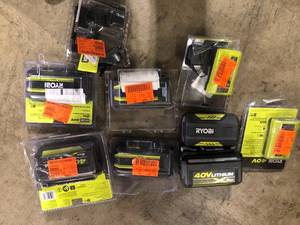 Lot of Assorted Ryobi Batteries Various Sizes and Conditions Customer Returns See Pictures