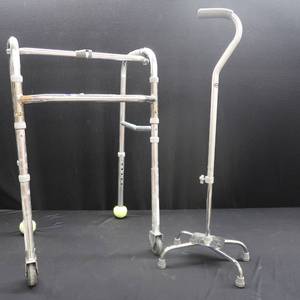 lot 64 image: WALKER AND 4 FOOTED CANE