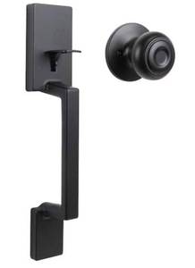 lot 32 image: DEFIANT Vancouver Matte Black Entrance Door Handleset with Hartford Interior Knob