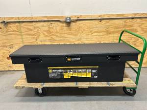 lot 40 image: NORTHERN TOOL Deep Crossover Truck Tool Box with Removable Tray  Aluminum, Textured Matte Black, Pull Handle Latches, 69in. x 20in. x 19in., Model# 36212728