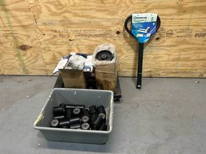 lot 115 image: STRONGWAY Pallet Jack Handle with Pallet Jack Wheels and Rollers