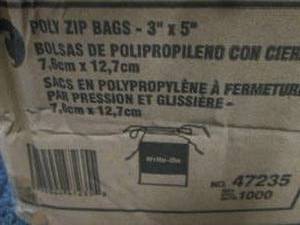 lot 281 image: Case of 1000- 3x5 inch Poly Zip Bag...