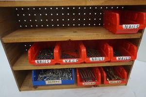 Variety of Nails, Drill Bits, Screws along with shelfing