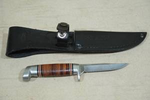 Western USE Stacked Leather Fixed Blade Hunting Knife with Sheath