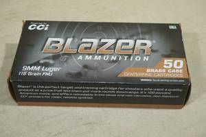 50 CCI Blazer Brass 9mm Luger 115 Gr FMJ Ammo