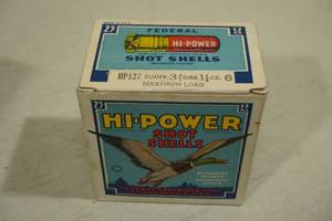 Vintage Box of Federal Hi-Power 12 Gauge 6 Shot Shotshells