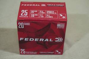 25 Federal Field & Target 20 Gauge 2-34 7.5 Shot Shotshells
