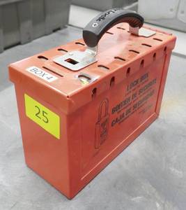 lot 25 image: Lockout Tagout box with padlocks etc