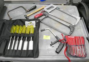 lot 47 image: Group of saws, chisels, punches