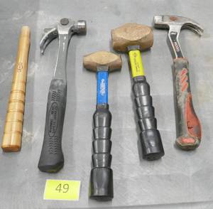 lot 49 image: 4 specialty hammers and a new handle