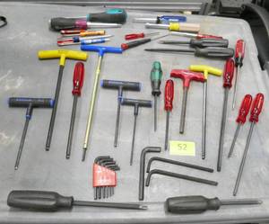 lot 52 image: Group of T Handle hex wrenches, ball drivers and screwdrivers