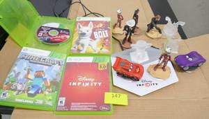 lot 147 image: FOUR XBOX 360 games - Disney Infinity, Cars, Bolt, Minecraft