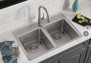 lot 565 image: Elkay Double Bowl Sink (corner damage)