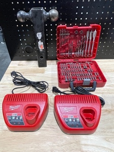 lot 82 image: Milwaukee M12 Chargers, Craftsman Drill Bit and Driver Set, 2 Ball Hitch