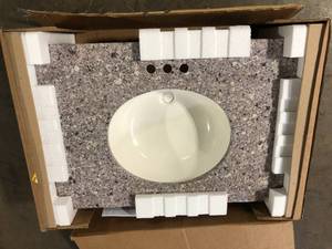 Home Decorators Collection 31 in. W x 22 in. D Engineered stone composite White Round Single Sink Vanity Top in Mineral Gray  Customer Returns See Pictures