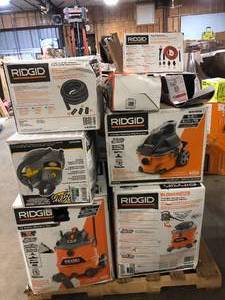 Pallet of Ridgid WetDry Shop Vacs Various Sizes and Conditions Customer Returns See Pictures