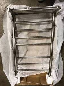 Liazzo 8-Bar Electric Wall Mount Plug-In & Hardwire Towel Warmer w Shelf & Integrated Timer in Brushed Stainless Steel by Ancona   Customer Returns See Pictures