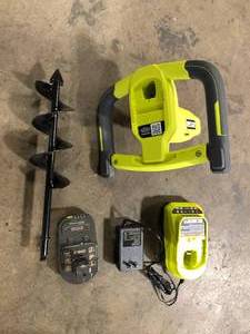 RYOBI ONE 18V Cordless Earth Auger with 3 in. Bit, 2.0 Ah Battery and Charger  Customer Returns See Pictures
