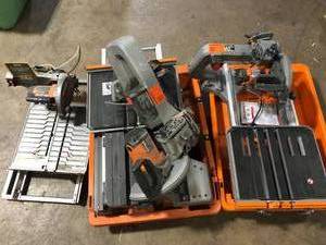 Lot of Assorted Ridgid Tile Saw Tables For Parts  Customer Returns See Pictures