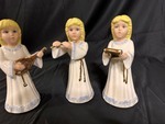 lot 528 image: 3 Hand Painted Choir Angels in White Robes with Gold Instruments