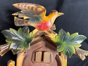 lot 325 image: Vintage Cuckoo Wall Clock with Birds and Three Chains with Weights
