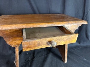 lot 376 image: Antique Primitive Wood Foot Stool Ottoman Small Bench with Drawer
