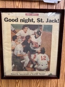 lot 453 image: 1991 World Series Framed Front Page - Good night, St. Jack  Morris becomes a world beater